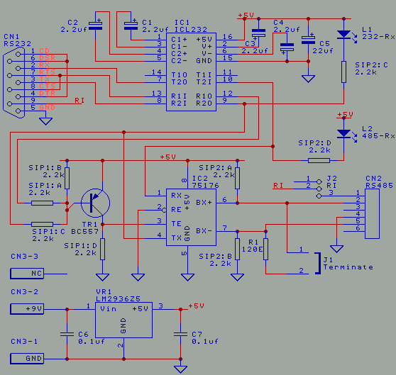 RS232 to RS485 converter final circuit