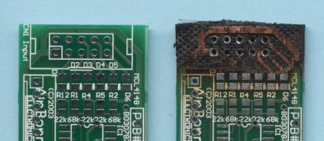 Blow-torched PCB: Before and After